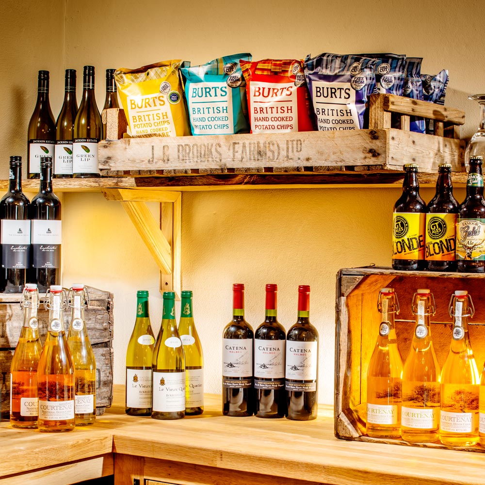 A Selection of Wines, Ciders and Craft Beers at Longlands Glamping